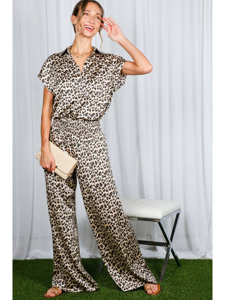 Brown Leopard Printed Wide Leg Satin Woven Pants VP81443F for wholesale on Faire15