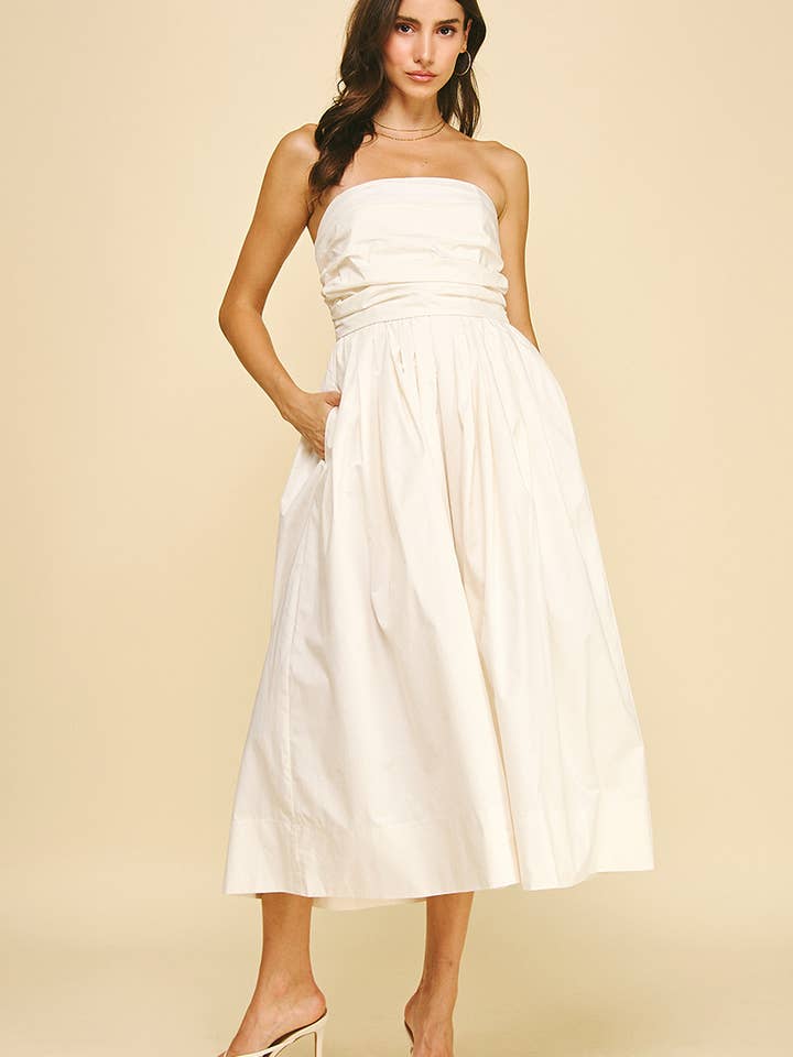 SHIRRING DETAILED SLEEVELESS MIDI DRESS - 6608D for wholesale by PINCH