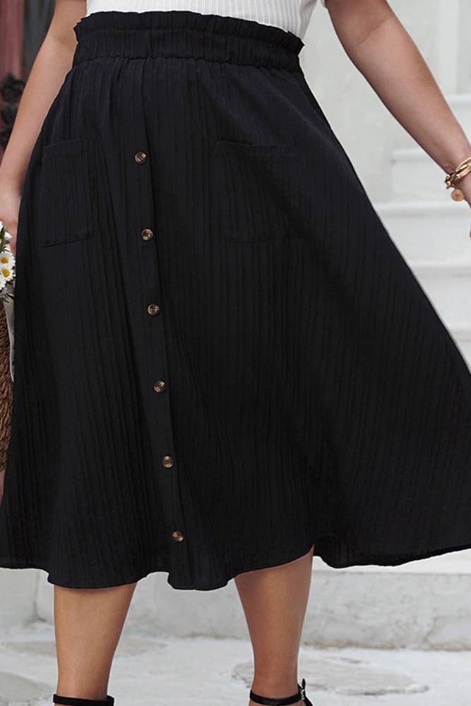 Svart Svart texturerad knäppt elastisk midja plus storlek kjol CN024 för wholesale på Faire1