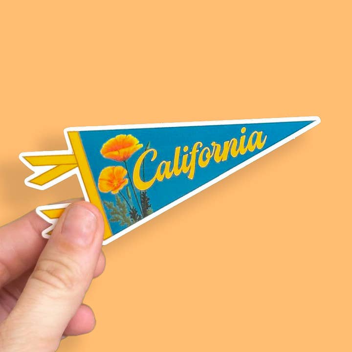 California Poppy Pennant State Flower Sticker 1.75 x 4 inch for wholesale by Pennant For Your Thoughts