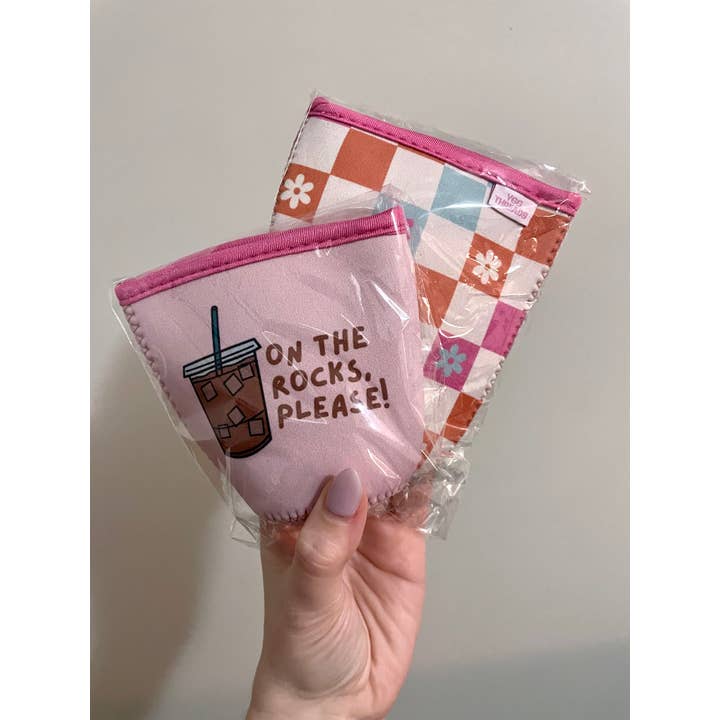 YGG Threads - Wholesale Drink Huggers & Koozies - Pink On the Rocks Iced Coffee Drink Sleeve - Small1