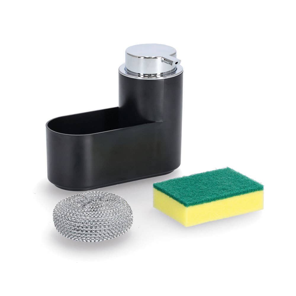 Soap dispenser set, 3-piece, plastic, black for wholesale on Faire1