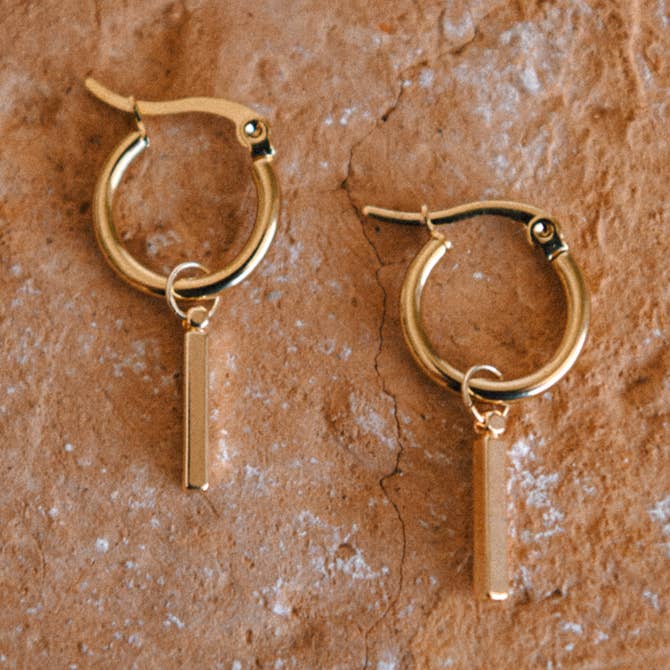 Cosmic Line Short Pendant Hoop Earrings - Stainless Steel for wholesale by Cecelia Designs Jewelry