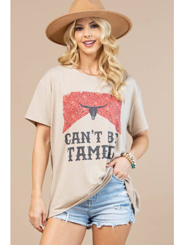 KHAKI AV1205-NICOLE WESTERN GRAPHIC BASIC T-SHIRT for wholesale on Faire3