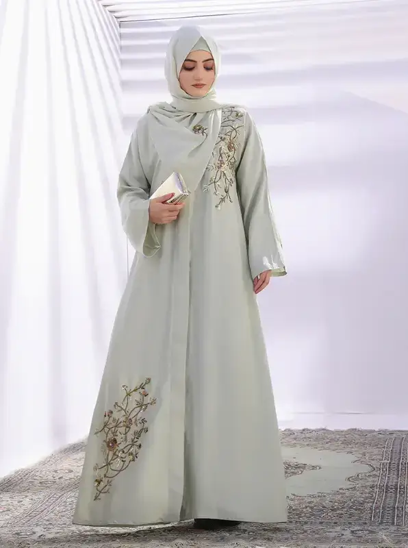 Multi Colored Nazli Front Open Embroidered Abaya for wholesale on Faire3