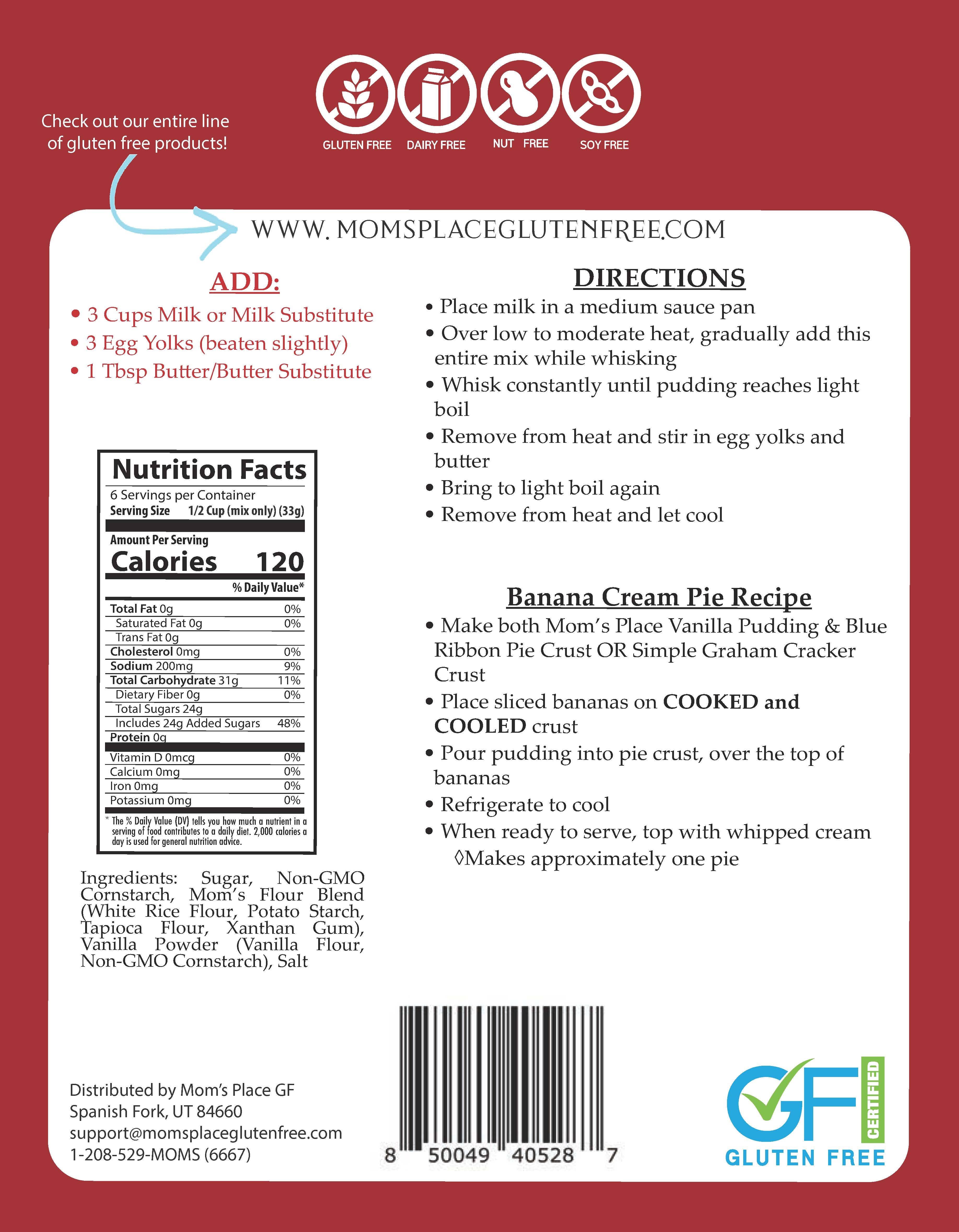 Mom's Place Gluten Free - Wholesale Pudding - Gluten-Free Vanilla Pudding Mix2