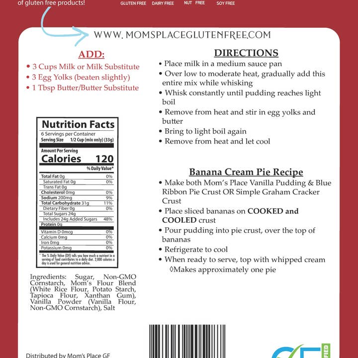 Mom's Place Gluten Free - Wholesale Pudding - Gluten-Free Vanilla Pudding Mix2
