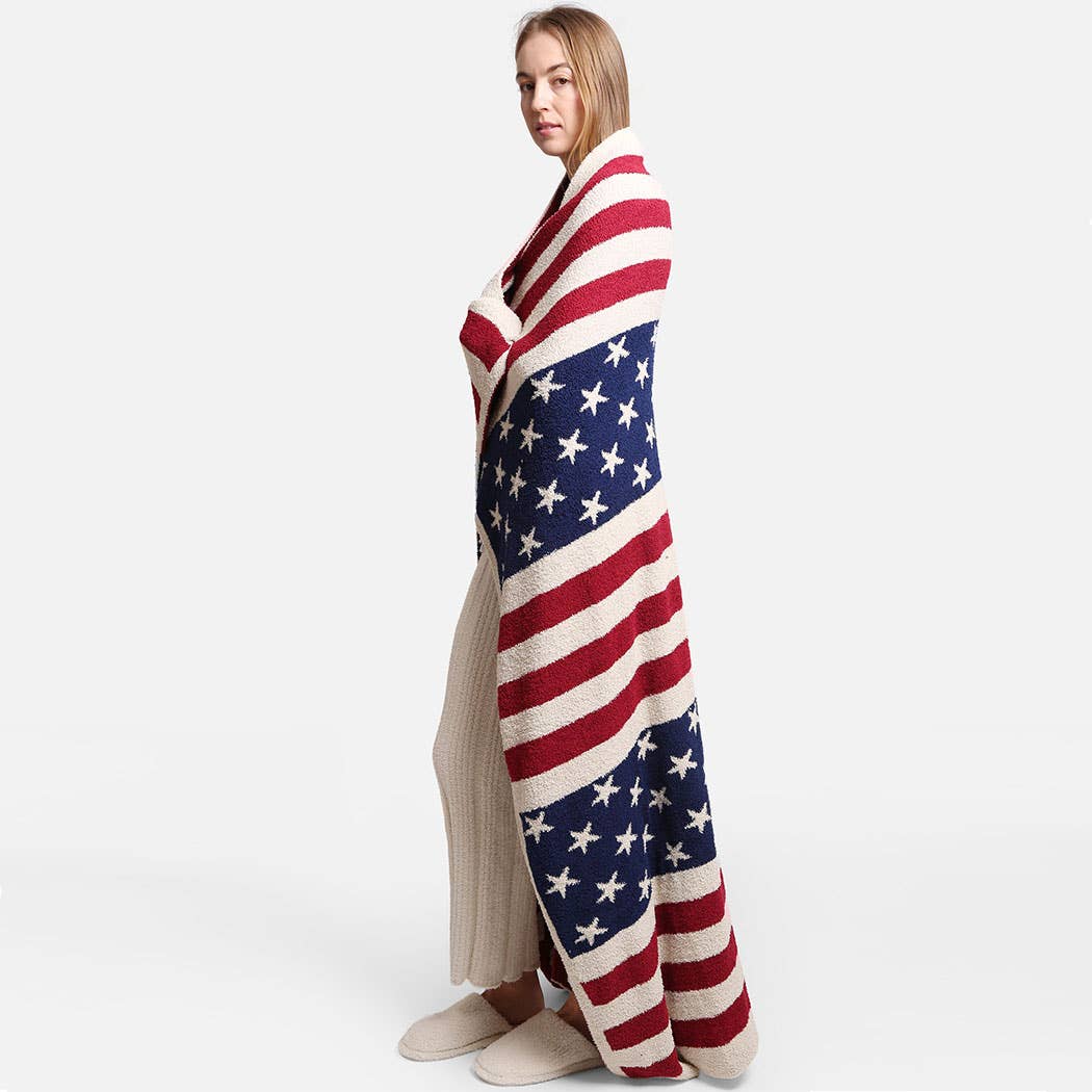 RÖD/MARINBLÅ Amerikanska flaggan Tryck Lyx Mjuk Kasta för wholesale på Faire3