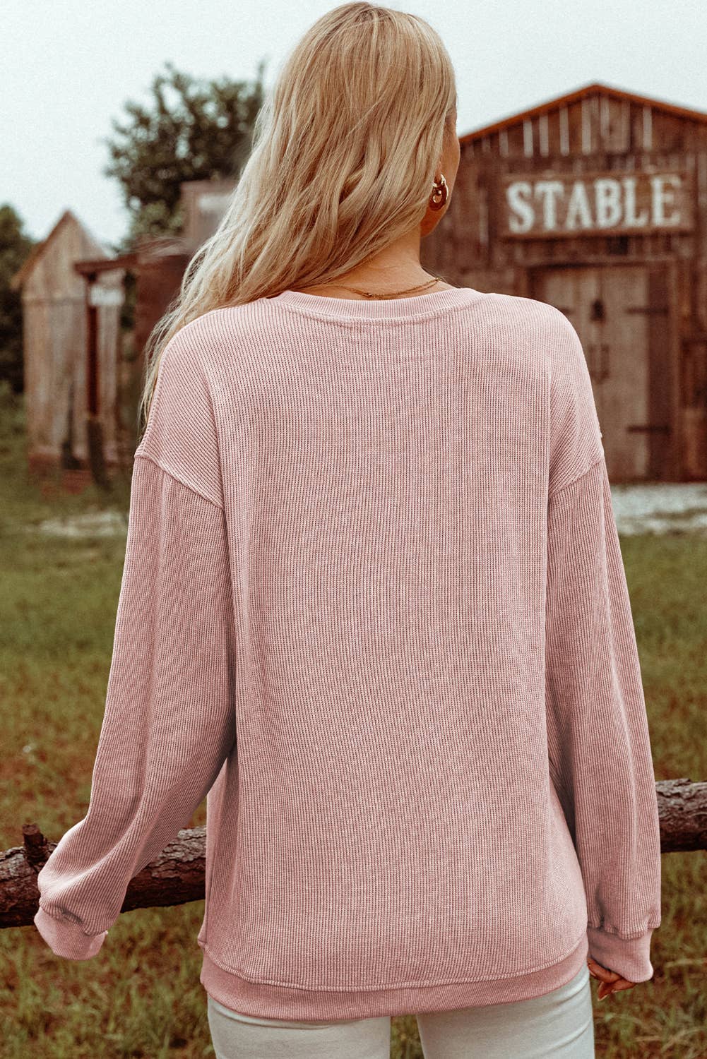 fashionworks - Wholesale Sweatshirt - Women's - Fashion-W Ribbed Knit Round Neck Pullover Sweatshirt*S-2XL9