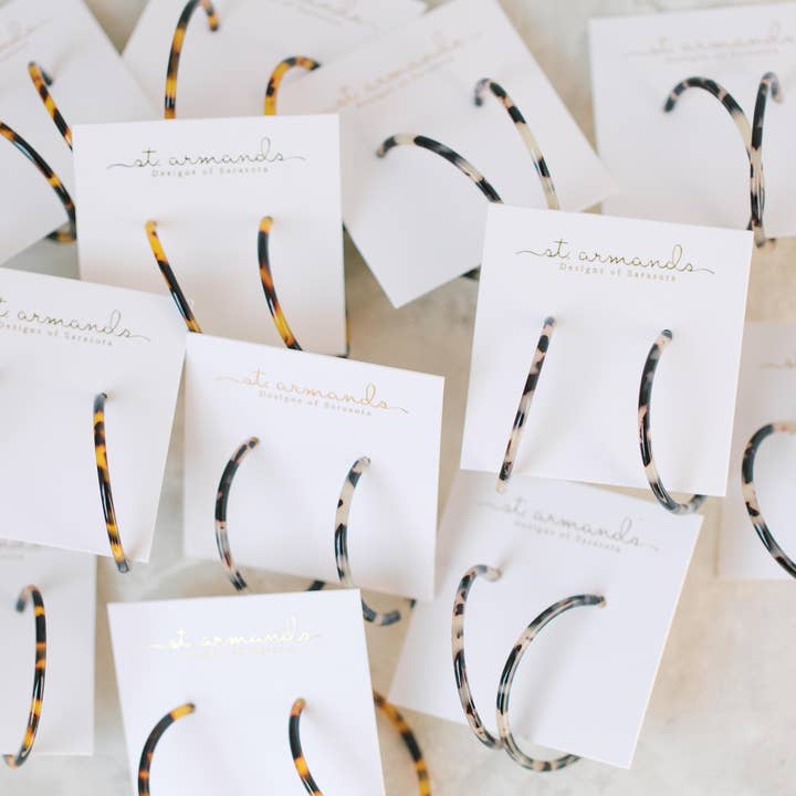 St Armands Designs of Sarasota - Wholesale Hoop Earrings - 1.25" Skinny Blonde Tortoise Hoop Earrings