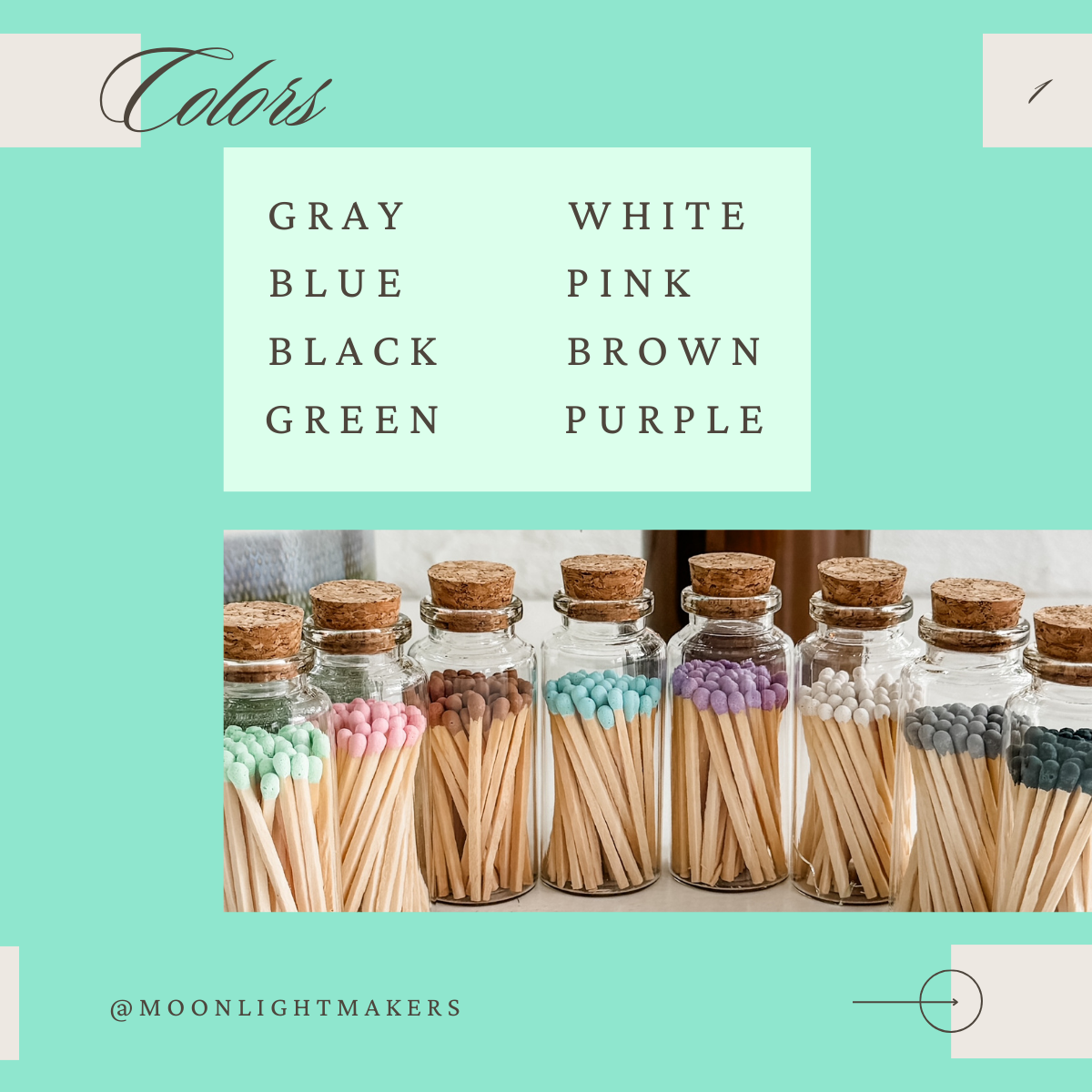 Moonlight Makers – wholesale Matches – Fancy Safety Matches Glass Vial - 8 Colors - 40 matches MV4013