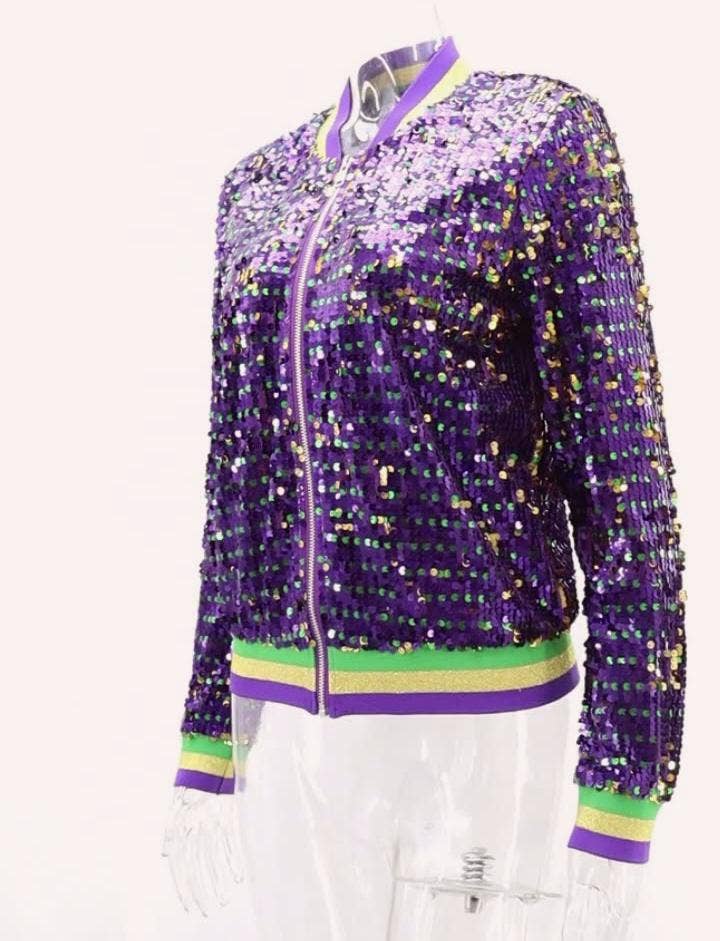 Purple Striped trim party sequins bomber jacket for wholesale on Faire1