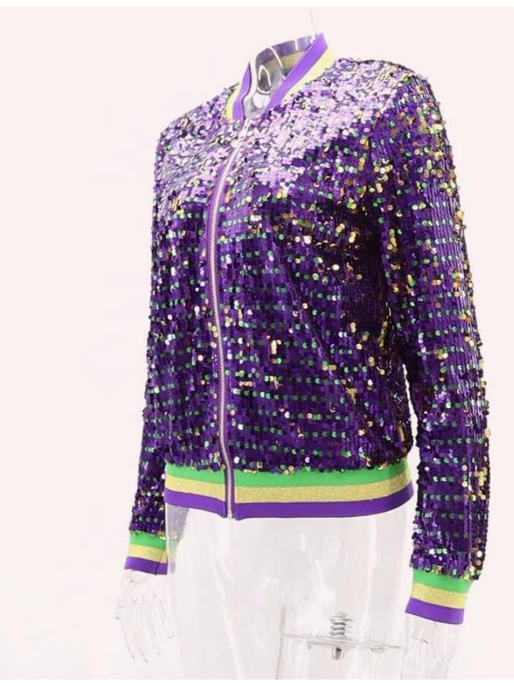 Purple Striped trim party sequins bomber jacket for wholesale on Faire1