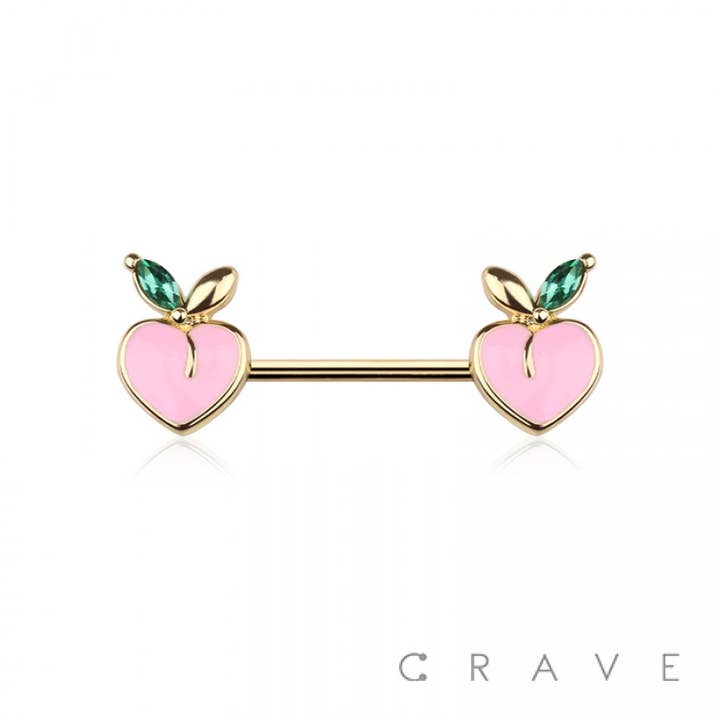 CRAVE BODY JEWELRY - Wholesale Nipple Ring - PEACH CHARM END 316L SURGICAL STEEL NIPPLE BAR