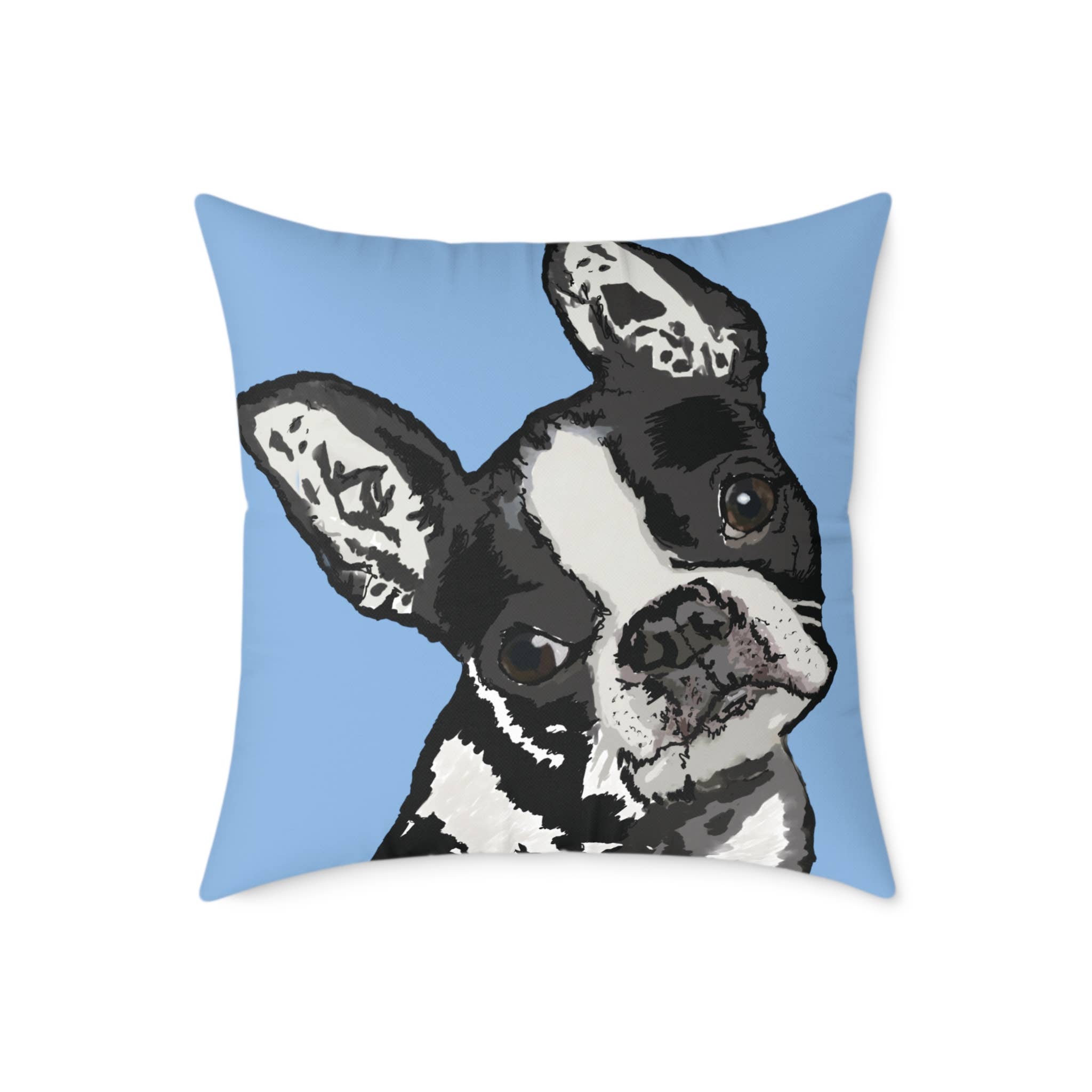 Blue Cava - Wholesale Throw/Decorative Pillow - Boston Terrier Throw Pillow — Cute Dog Portrait2