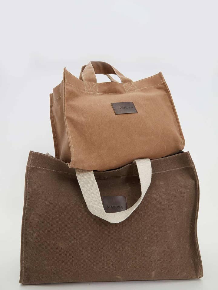 Faded Effect Small Canvas Bag Camel for wholesale by MANUKA
