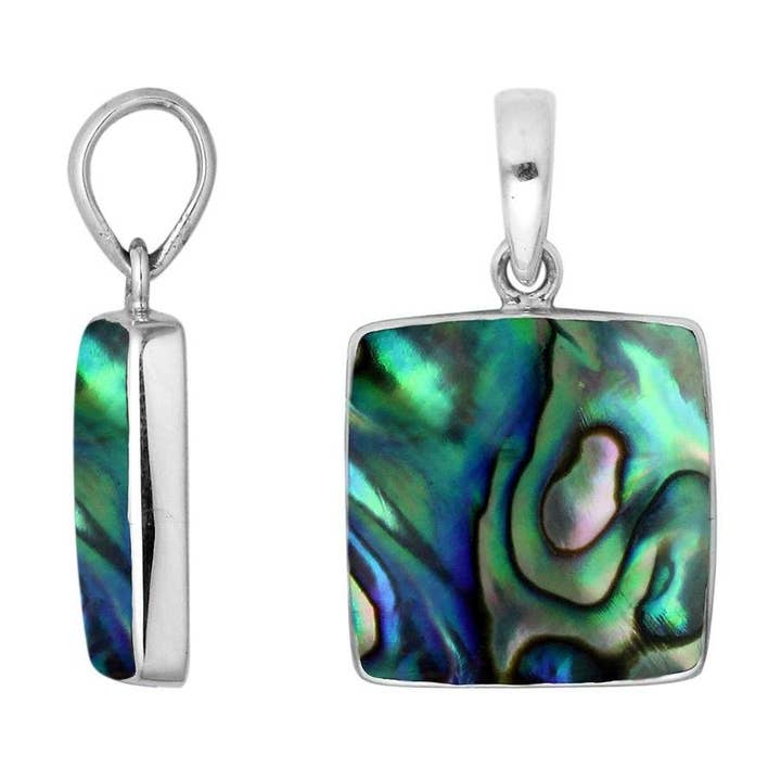 AP-6222-AB Sterling Silver Square Pendant With Abalone Shell Centerpiece for wholesale by Bali Designs