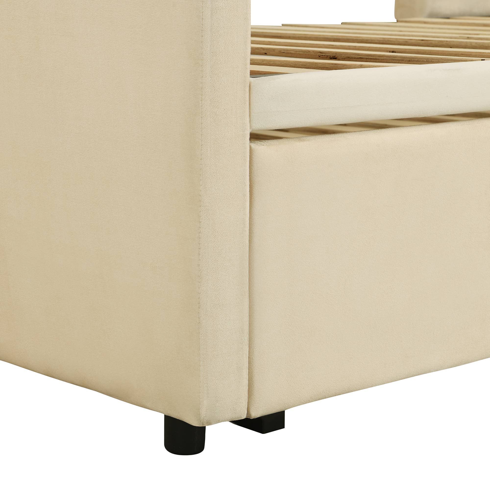 Twin Size Upholstered daybed with Pop Up Trundle, Beige for wholesale on Faire7