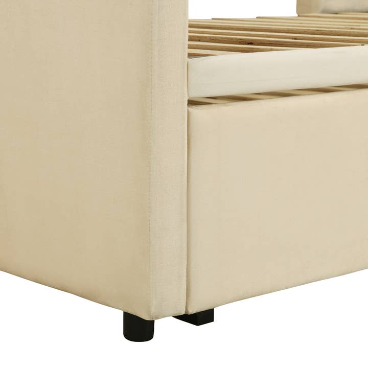 Twin Size Upholstered daybed with Pop Up Trundle, Beige for wholesale on Faire7