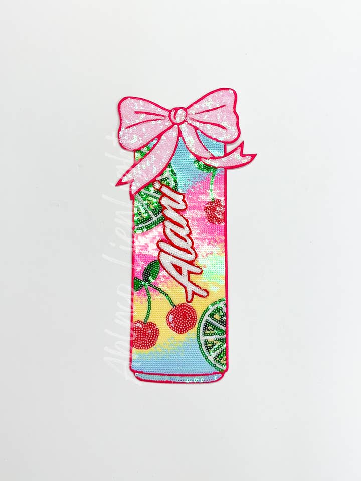 Large Alani Cherry Lime Energy Drink Sequin Patch for wholesale by ABLNco