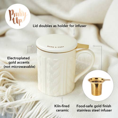 Pinky Up - Wholesale Coffee Mug - Annetteâ„¢ 3D Ceramic Mug w/ Infuser - Knit - "Warm & Cozy"