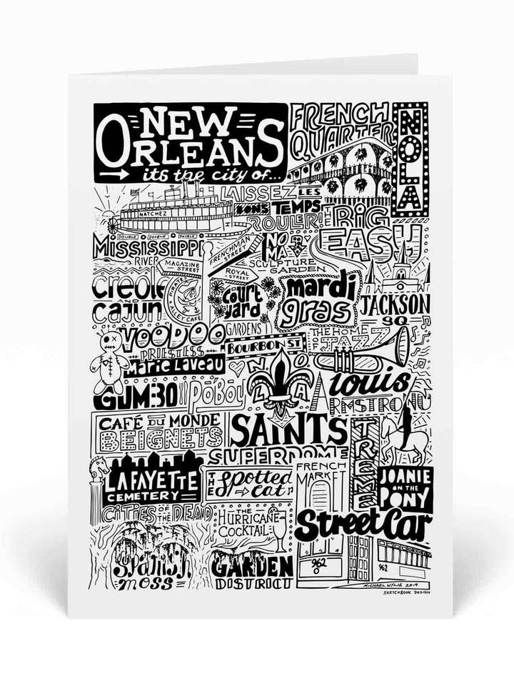 Cartão de saudações de ilustração de marcos de Nova Orleães por atacado de Sketchbook Design