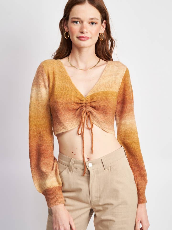 V NECK RUCHED CROP TOP for wholesale by Emory Park