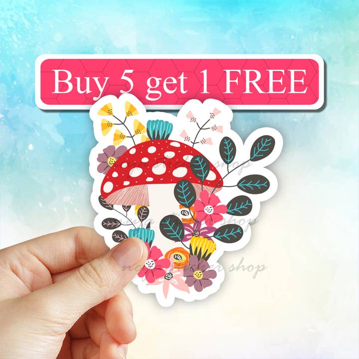 Floral Mushroom sticker, vinyl decal, Flower, nature sticker for wholesale by Neya Sticker Shop
