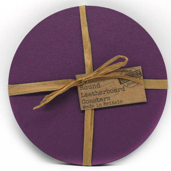 Set of 4 Elementry Purple Leatherboard Round Coasters for wholesale by The Dapper House