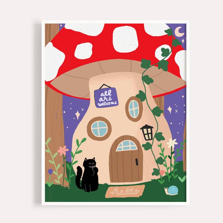 Forest Mushroom House 8x10 konsttryck - ”Mushroom House” för wholesale av The Anxious Peach