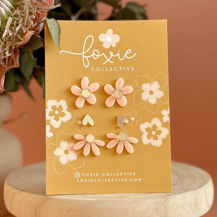Foxie Collective - Vendita all'ingrosso Parure di gioielli - Stud Pack Trio | Rosa pallido+oro #2 | VENDITA ALL'INGROSSO0