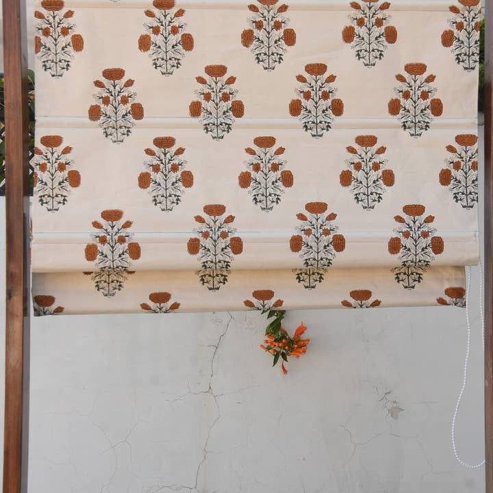 Block Print Thick Cotton Floral Roman Shade: Swadesh and other Purchase Wholesale shade fabric. Free Returns & Net 60 Terms on Faire trending on Faire.