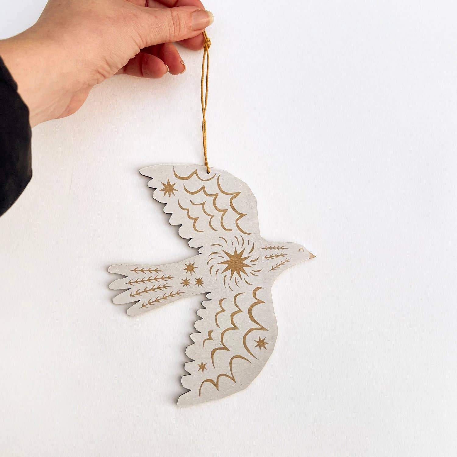 Folded Forest - Wholesale Ornament - Screenprinted Wooden Decoration - Winter Bird - White1