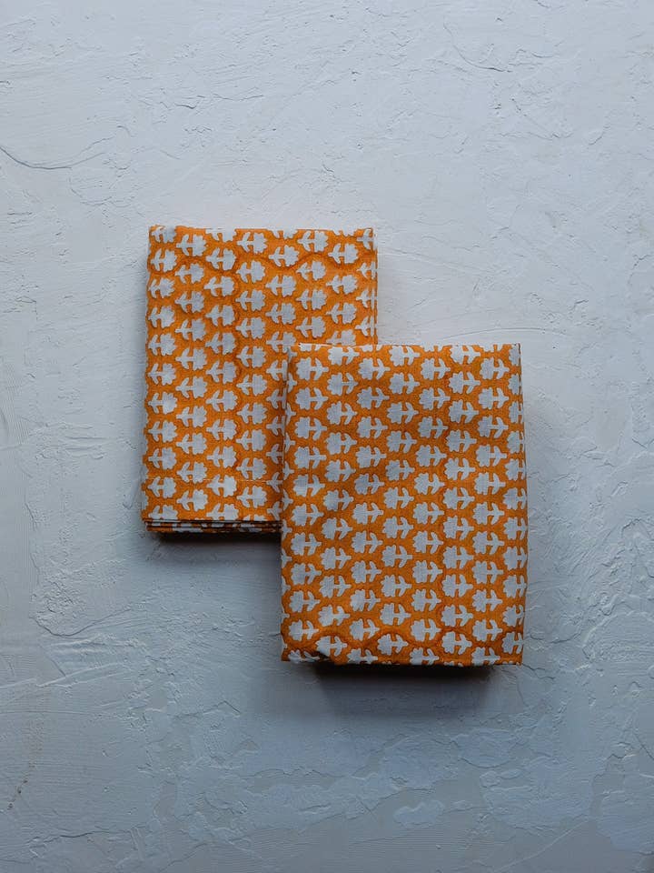 Anu - Hand Block-printed Cotton Sham - Set of 2 (Yam) for wholesale by Soil to Studio
