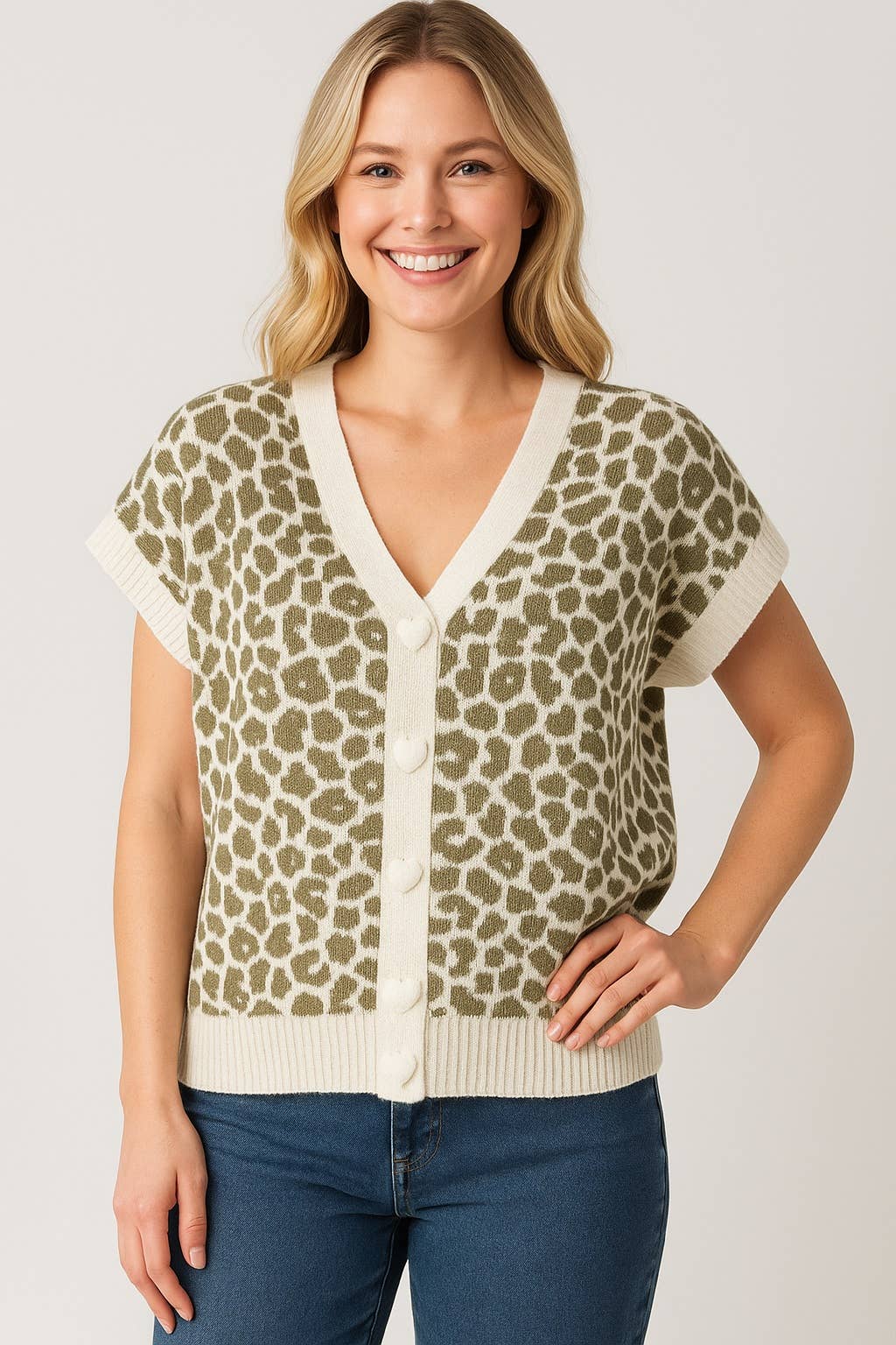 Afinity - Vendita all'ingrosso Cardigan - Donna - Cardigan smanicato con stampa leopardata AP1100
