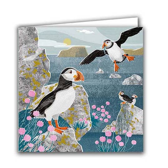 Blank Greeting Card "Puffins" for wholesale by Silver Birch Cards