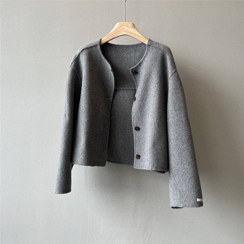 FurDecoration – wholesale Coat – Women’s – Solid Color Short Round Neck Reversible Wool Coat3