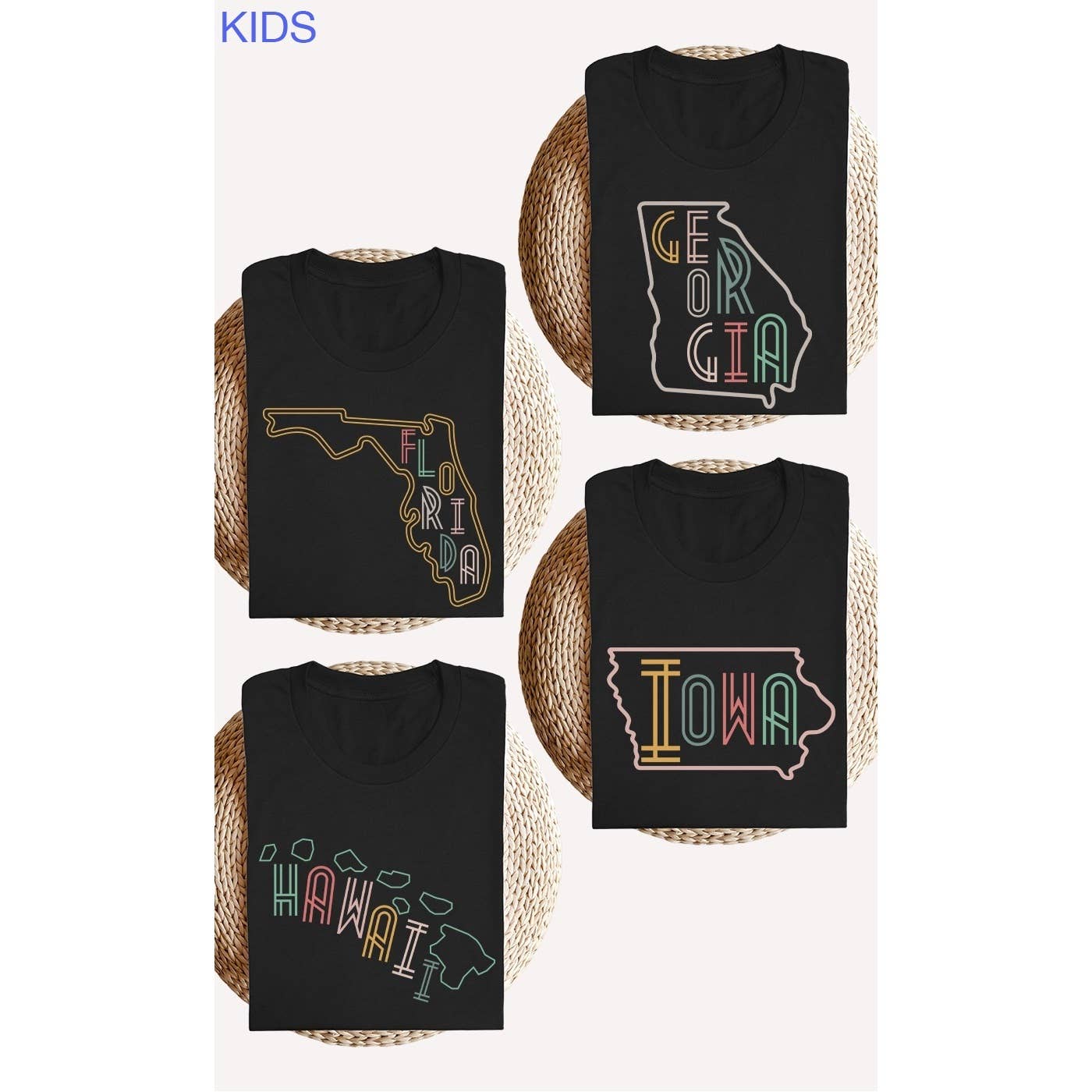 Kids By Kissed Apparel - Vente T-shirt sérigraphié – enfant - T-shirts graphiques Neon State Shape pour enfants2