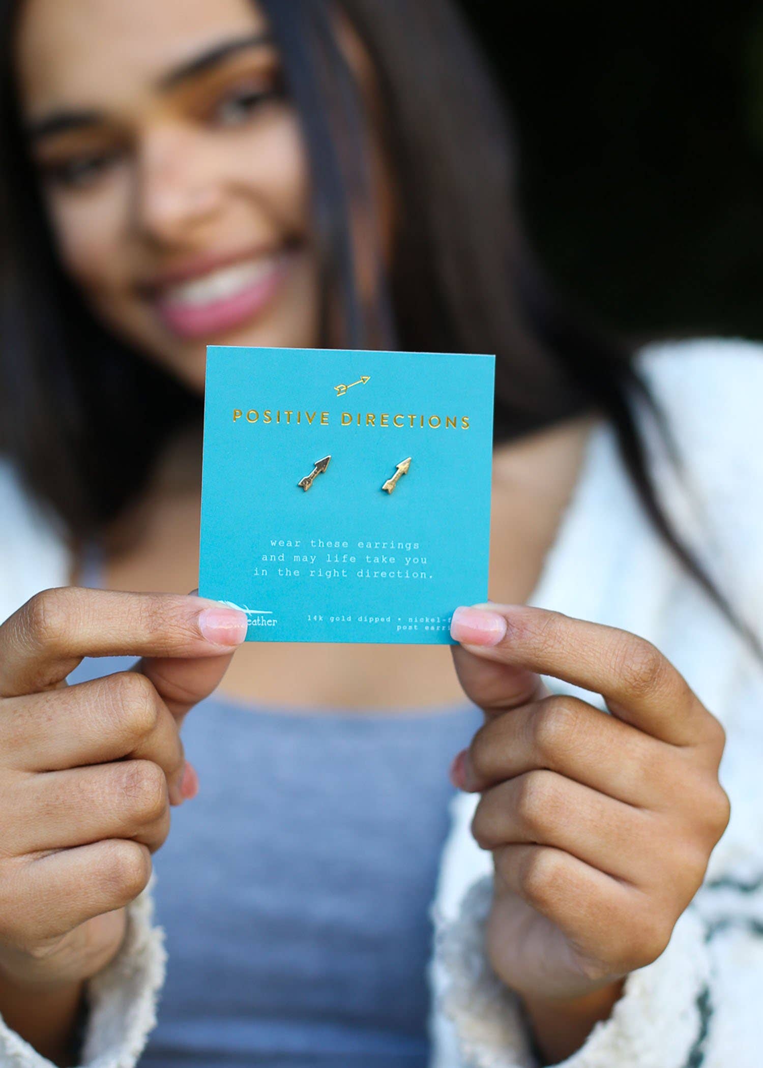 Lucky Feather - Wholesale Stud/Post Earrings - New Moon Gold Earrings - POSITIVE/ARROW3