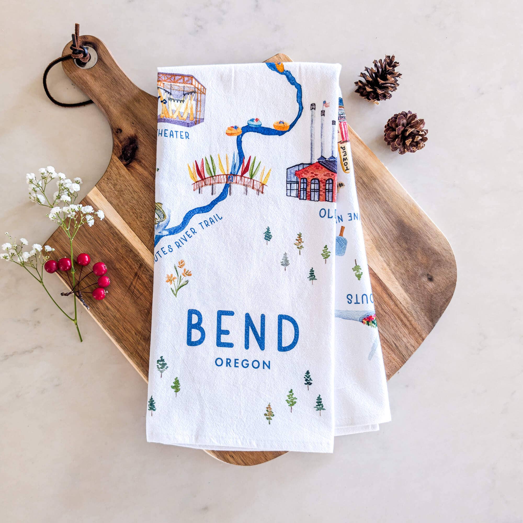 Watercolor Wednesday – Toalha de chá por atacado – Pano de Cozinha Bend Oregon | Mapa em Aquarela Souvenir & Presente