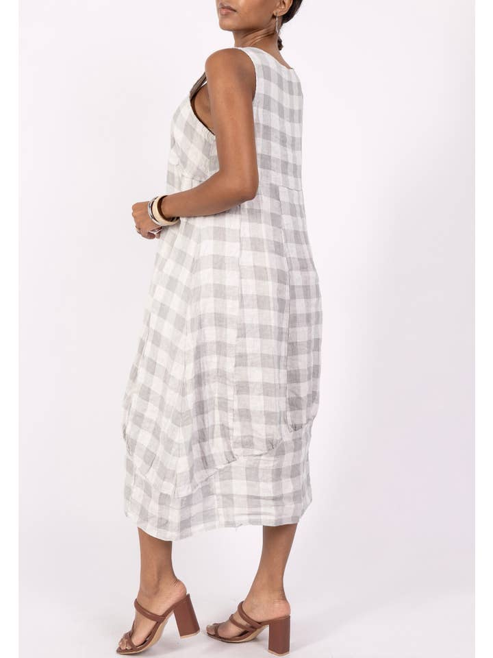 LINEN & COTTON HOUSE - Wholesale Dress β Women's - LINEN DRESS WITH POCKETS, GINGHAM CHECK PATTERN 32223