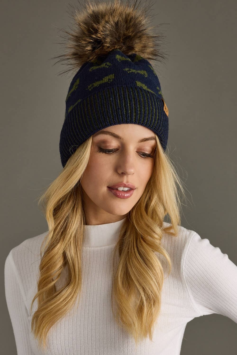 Panache Apparel Co. - Wholesale Beanie - Women's - Navy Horse Pattern Pom Hat2