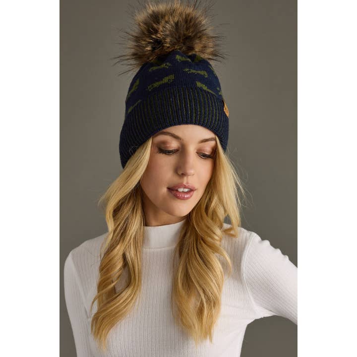Panache Apparel Co. - Wholesale Beanie - Women's - Navy Horse Pattern Pom Hat2