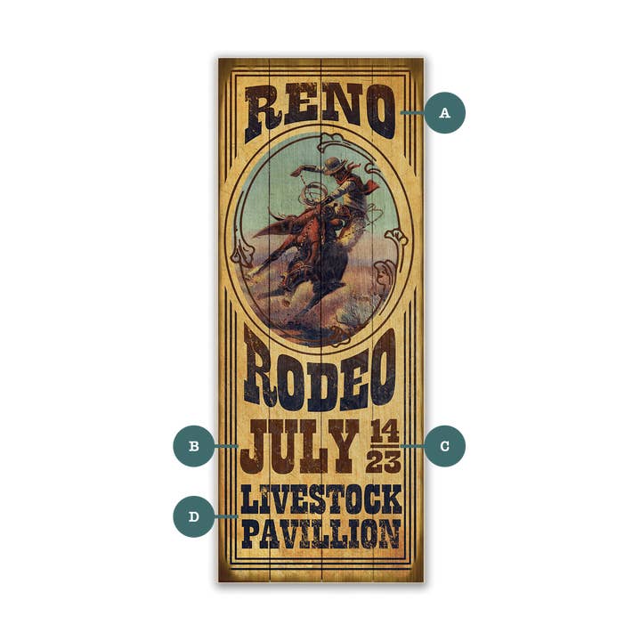 Reno Rodeo Cameo - Arte de Parede em Madeira e Metal por atacado de Old Wood Signs