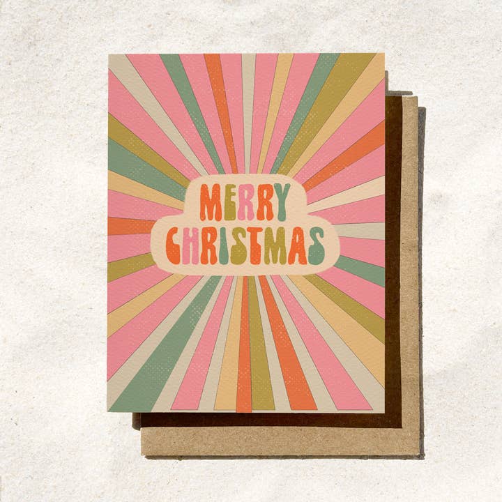 Daydream Prints - Wholesale Christmas Card - Merry Christmas Sunburst Card | Colorful Card | Retro Card