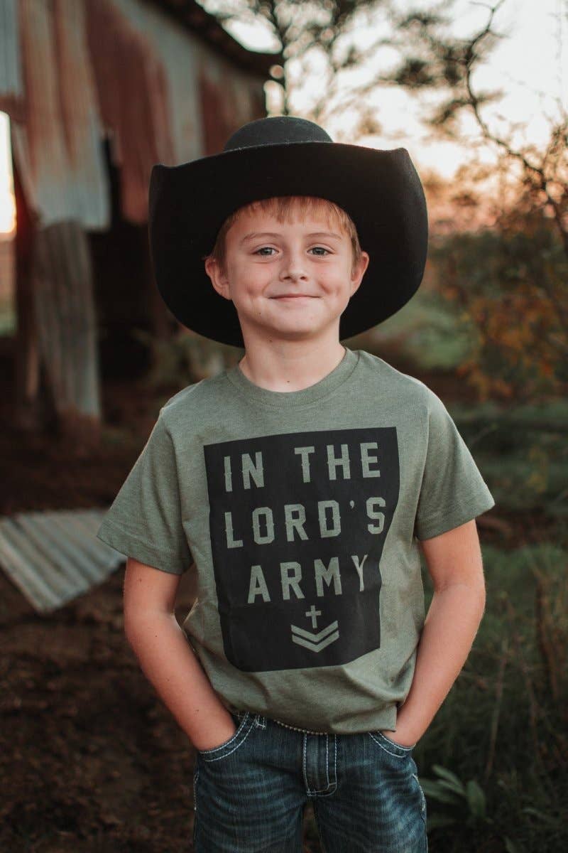 Military Olive Green In the Lord's Army | Kid's T-Shirt | Ruby’s Rubbish® for wholesale on Faire1