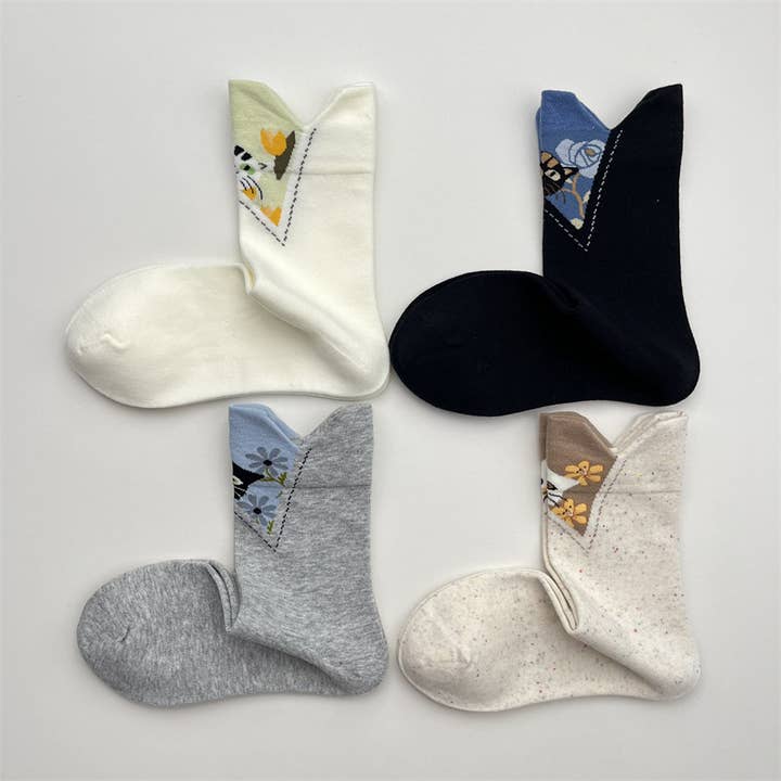 Bedårande katt- och blommönstrade V-formade manschettstrumpor för wholesale av Tourtiwi