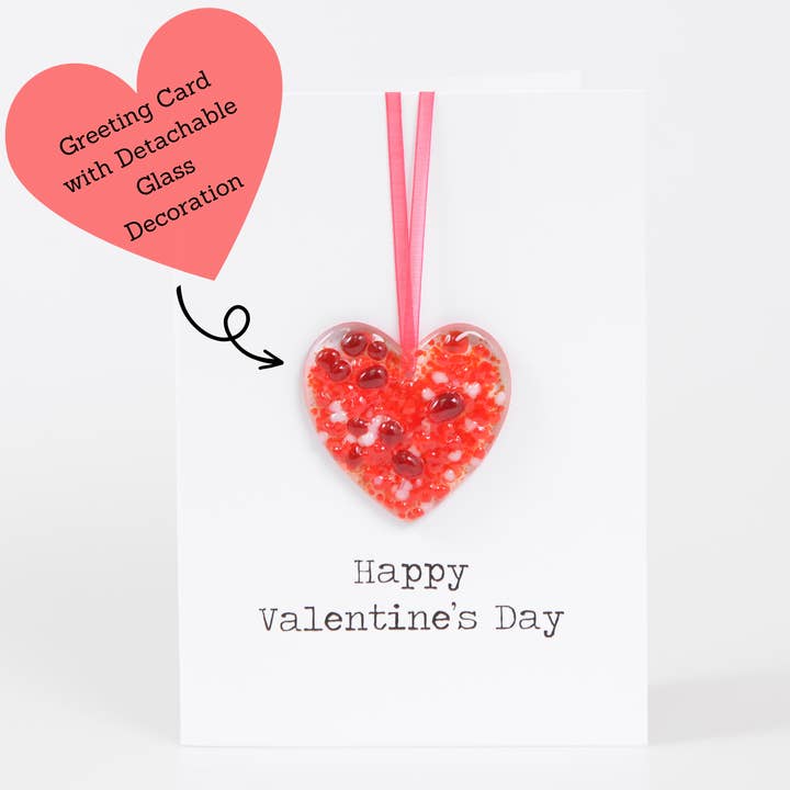 Handgefertigte Herzdekoration aus geschmolzenem Glas, Valentinstagskarte für den Großhandel von Pam Peters Designs