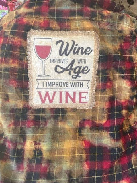 Jana's Flannels - Wholesale Button Down Shirt - Unisex - WINE IMPROVES WITH AGE I IMPROVE WITH WINE FLANNEL SHIRT (#33)