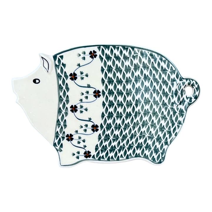 Planche à découper, Piggy, 10,5" x 6,5" en "Pansies Tissées" par Manufaktura | D007T-RV pour la vente par Polish Pottery Outlet